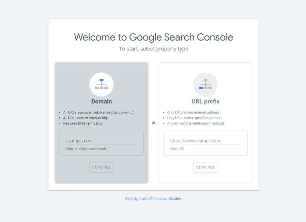 صفحه welcome گوگل سرچ کنسول